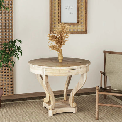 Curved-leg farmhouse round small table in natural distressed wood by Unique Piece Furniture on Tampa Home & Garden Store