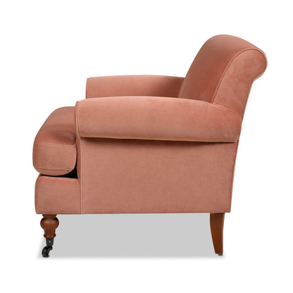 Accent Arm Chair velvet dusty rose with casters and reversible cushions HouseOfZazla on Tampa Home & Garden Store