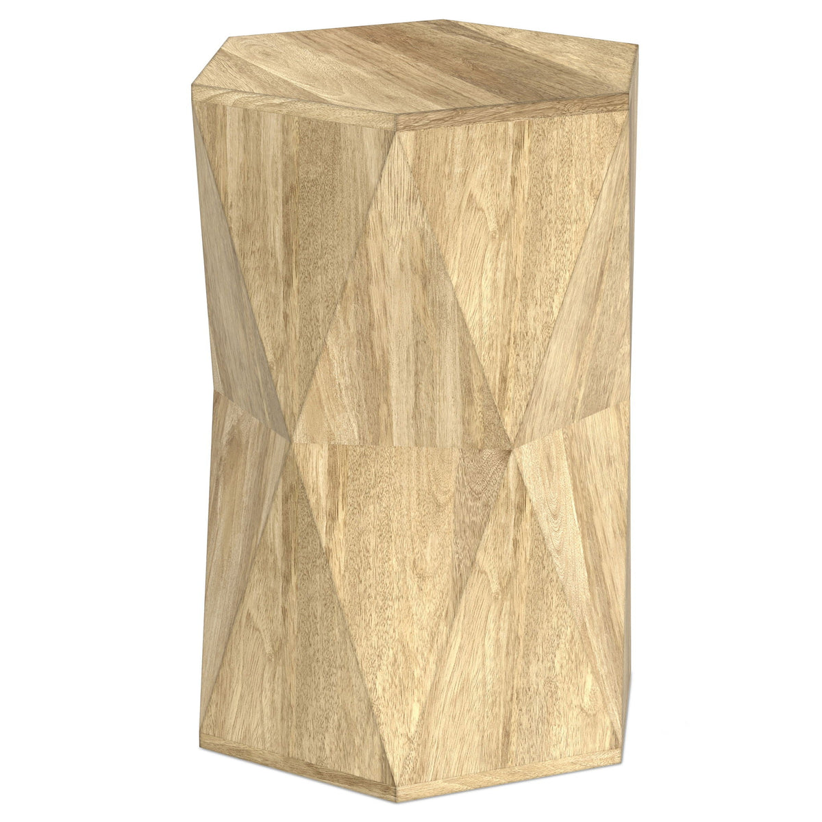 Mckinley Side Table with Sculptural Geometric Facets in light brown wood by HouseOfZazla on Tampa Home & Garden Store