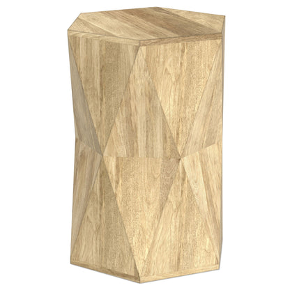 Mckinley Side Table with Sculptural Geometric Facets in light brown wood by HouseOfZazla on Tampa Home & Garden Store