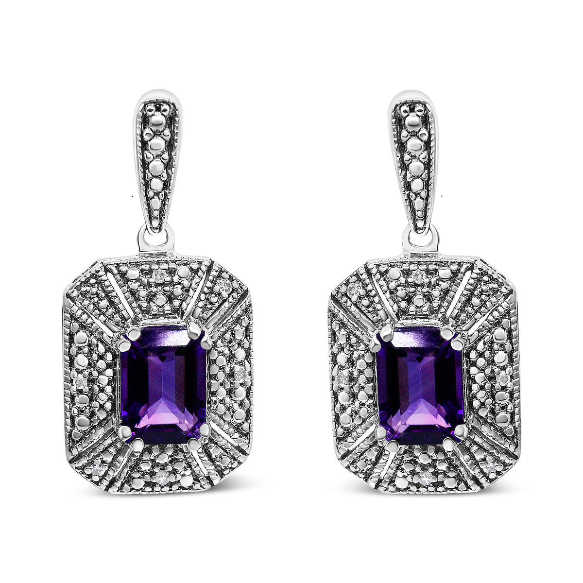 Sterling silver amethyst drop earrings with diamond accents on Tampa Home & Garden Store