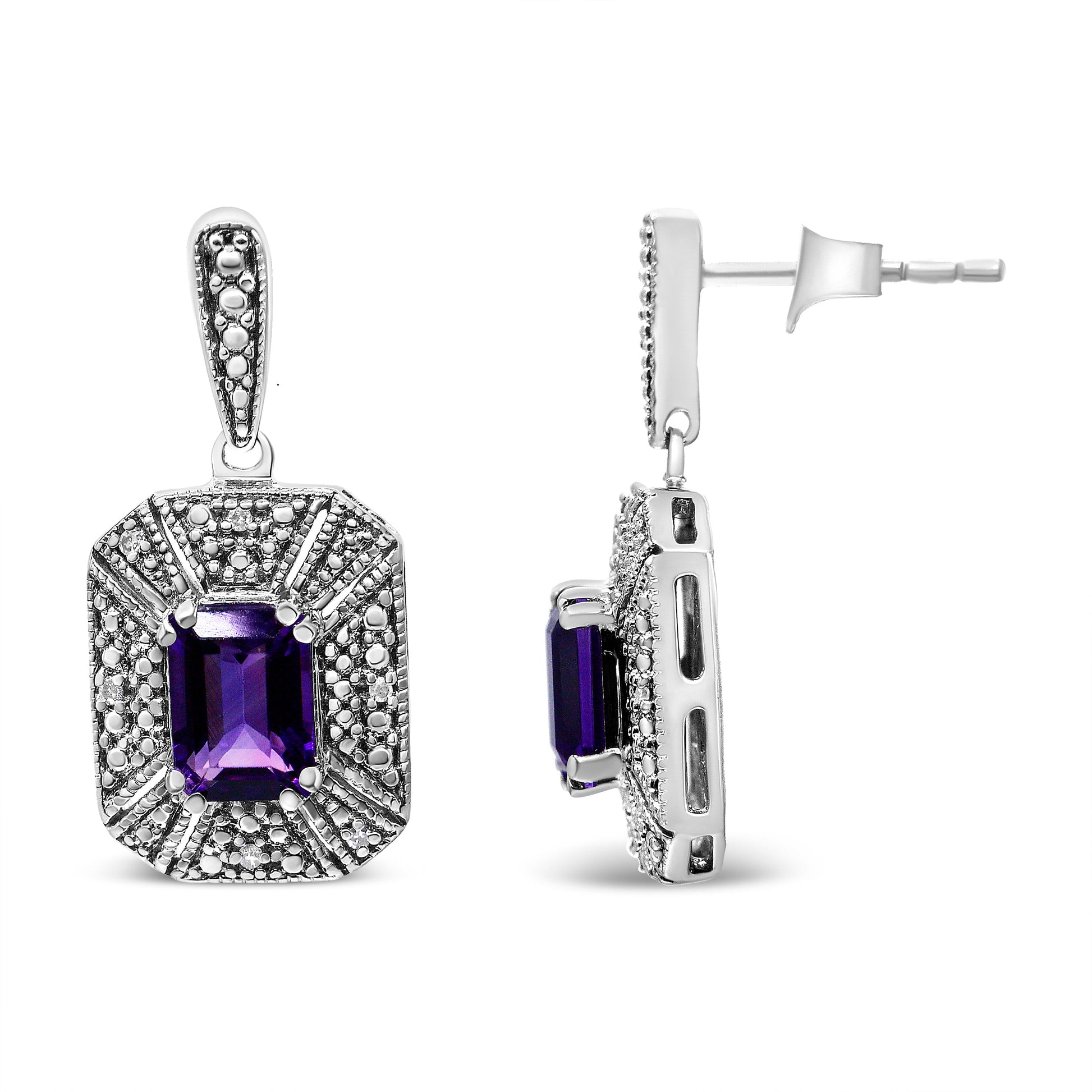 Stud earrings in .925 sterling silver with 7x5mm amethyst and diamond accents by Bids.com on Tampa Home & Garden Store