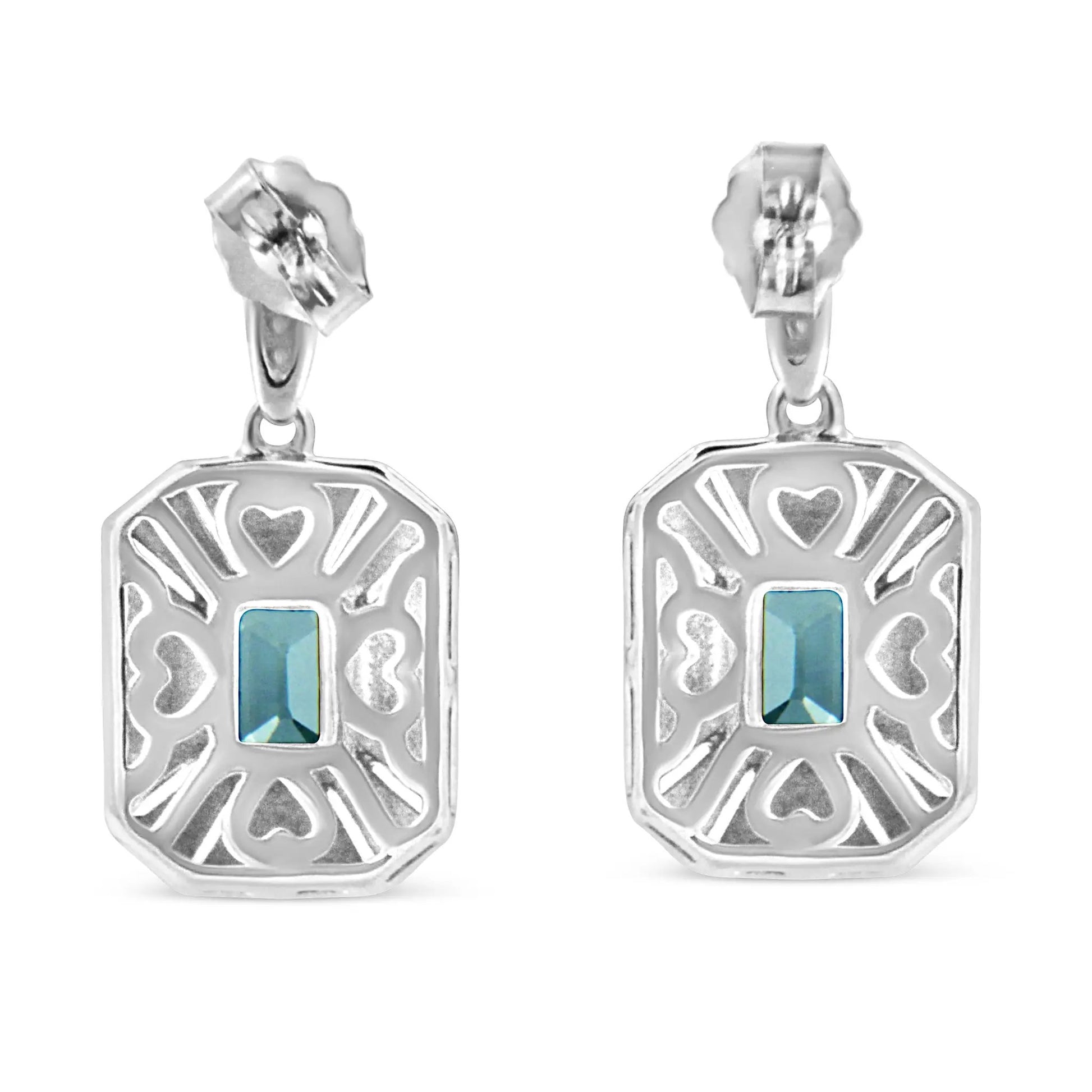 Earrings by Bids.com: .925 silver drops with emerald-cut blue topaz and diamond halo, pair on Tampa Home & Garden Store
