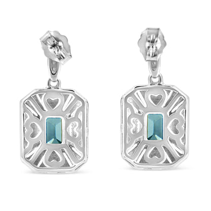 Earrings by Bids.com: .925 silver drops with emerald-cut blue topaz and diamond halo, pair on Tampa Home & Garden Store