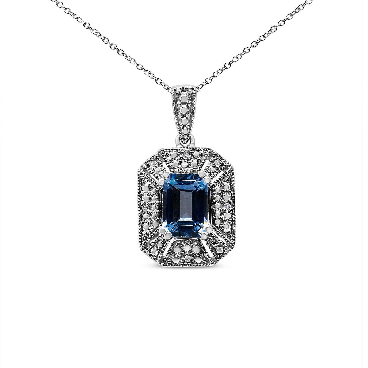 Art Deco silver blue topaz pendant necklace with diamond accents, 18-inch chain, Bids.com on Tampa Home & Garden Store