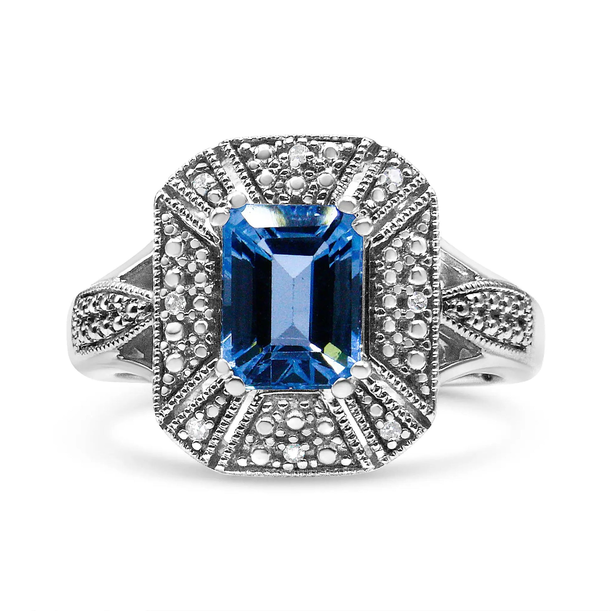 Ring by Bids.com with emerald-cut blue topaz in a diamond-accented sterling silver setting on Tampa Home & Garden Store