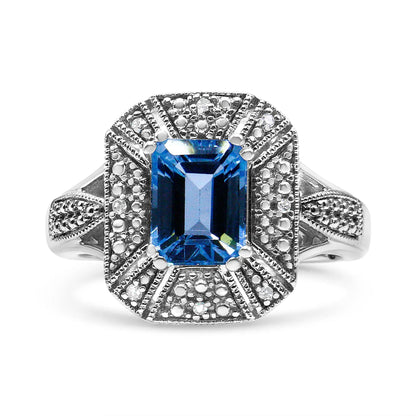 Ring by Bids.com with emerald-cut blue topaz in a diamond-accented sterling silver setting on Tampa Home & Garden Store