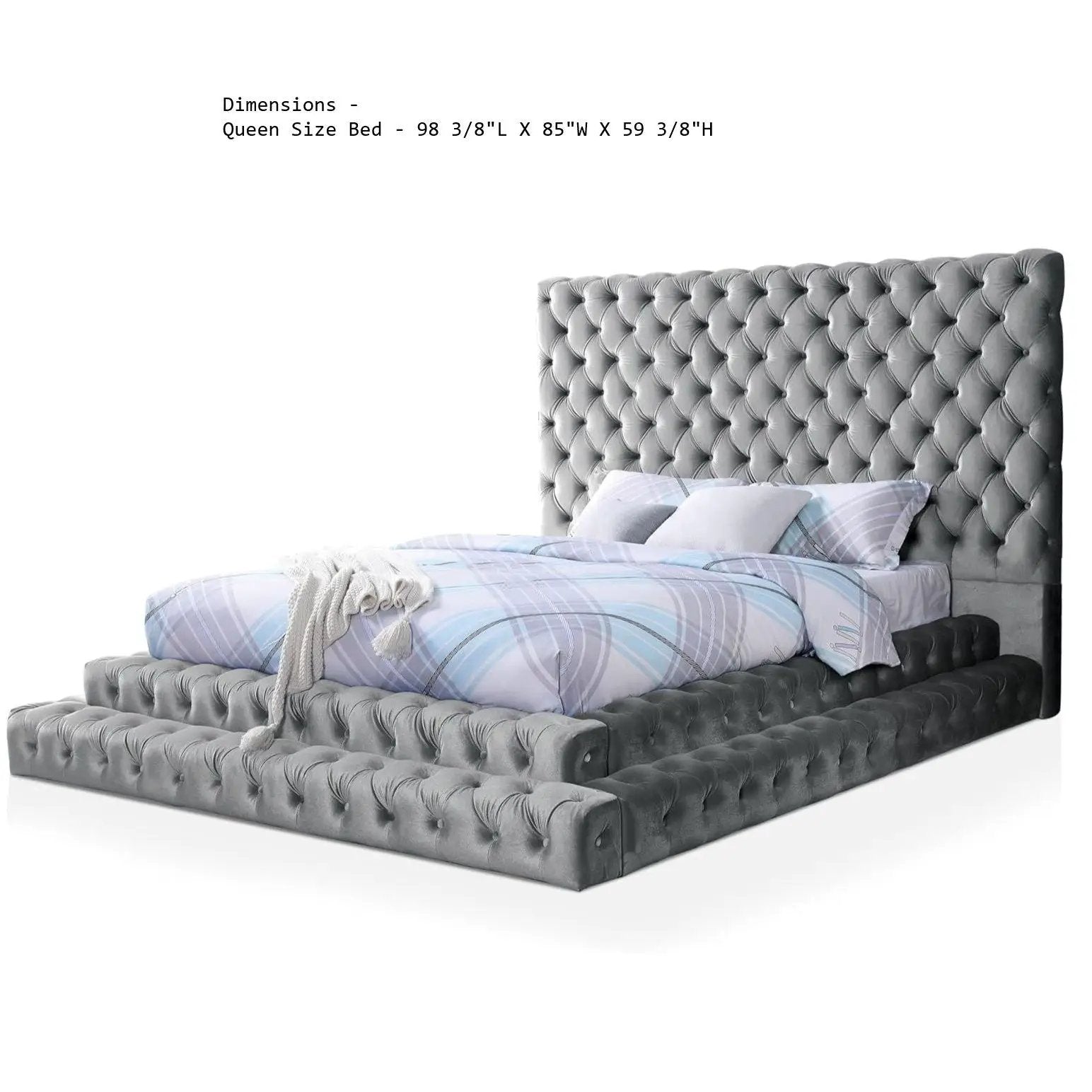 Tufted Oversized Headboard Platform Bed with Upholstered Gray Frame by Unique Piece Furniture on Tampa Home & Garden Store