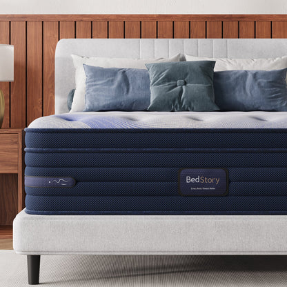 BedStory Spine Align Pro 14in King Firm Cooling Hybrid Mattress with blue knit cover on Tampa Home & Garden Store