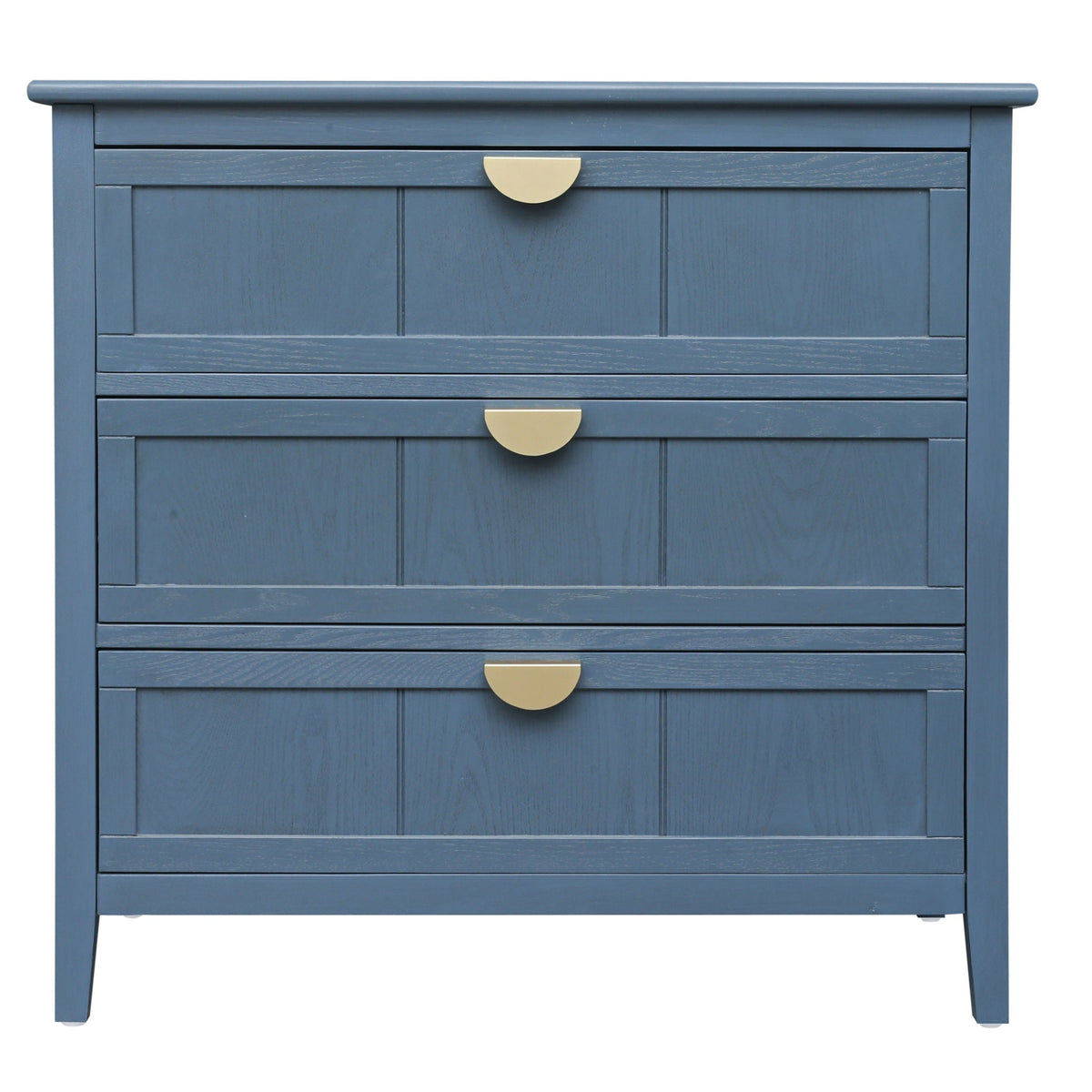 Classic blue hand-stained 3-drawer cabinet accent nightstand with gold half-moon pulls on Tampa Home & Garden Store