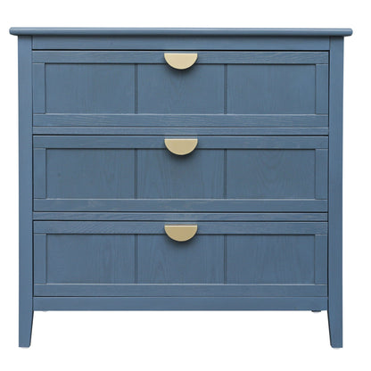 Classic blue hand-stained 3-drawer cabinet accent nightstand with gold half-moon pulls on Tampa Home & Garden Store