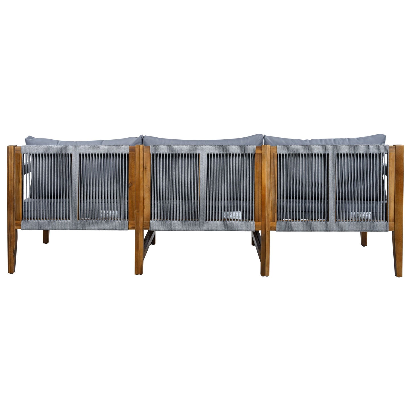 3-Piece Outdoor Sectional Sofa Set by HouseOfZazla, gray cushions, wood frame with rope panels on Tampa Home & Garden Store