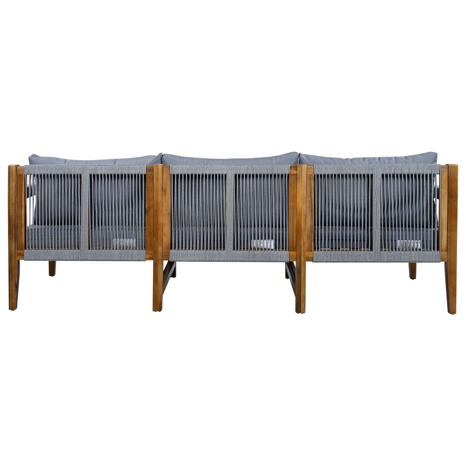 3-Piece Outdoor Sectional Sofa Set by HouseOfZazla, gray cushions, wood frame with rope panels on Tampa Home & Garden Store