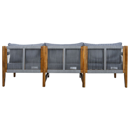 3-Piece Outdoor Sectional Sofa Set by HouseOfZazla, gray cushions, wood frame with rope panels on Tampa Home & Garden Store