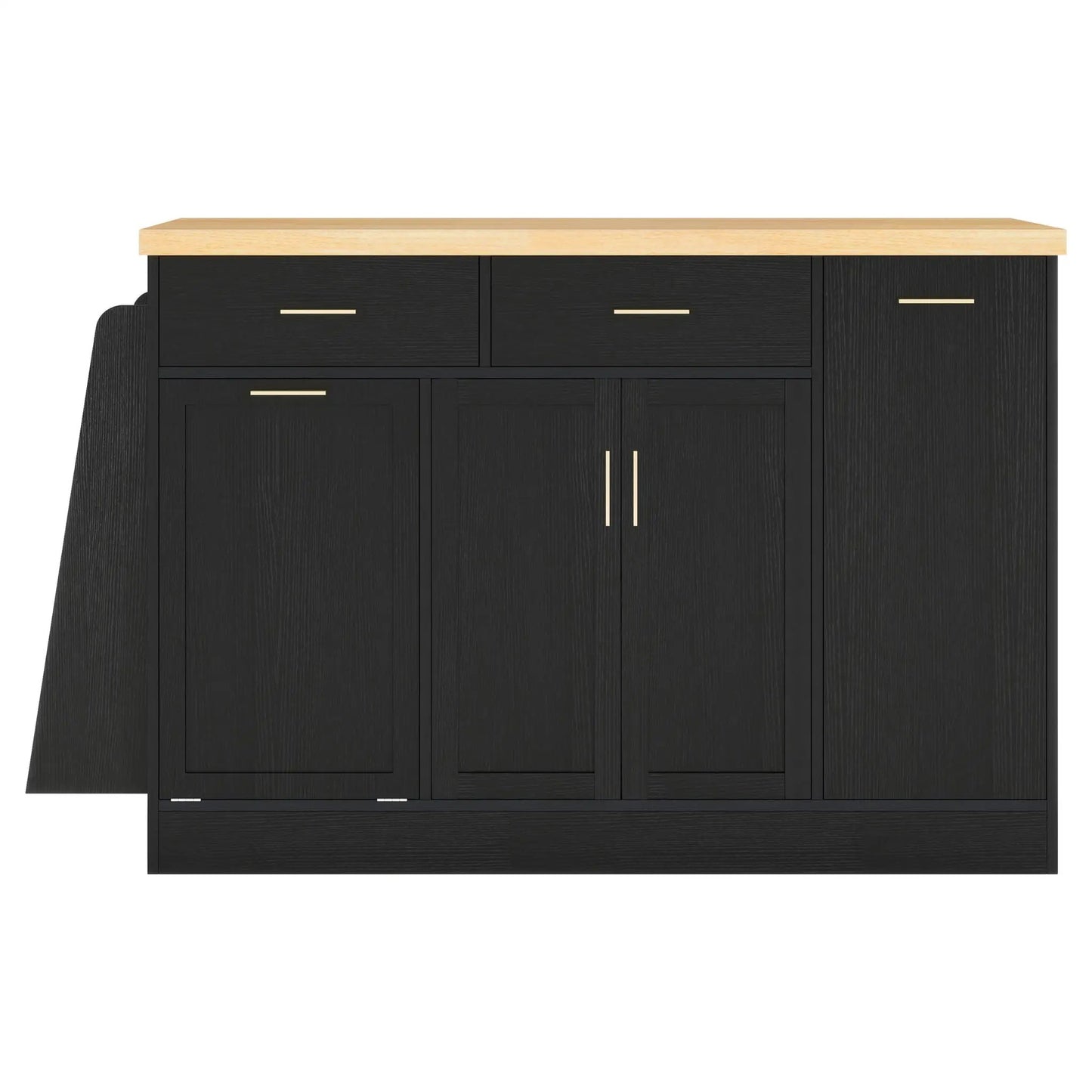 Kitchen Sideboard with sliding door, 3-tier spice rack, black body, wood, gold handles on Tampa Home & Garden Store