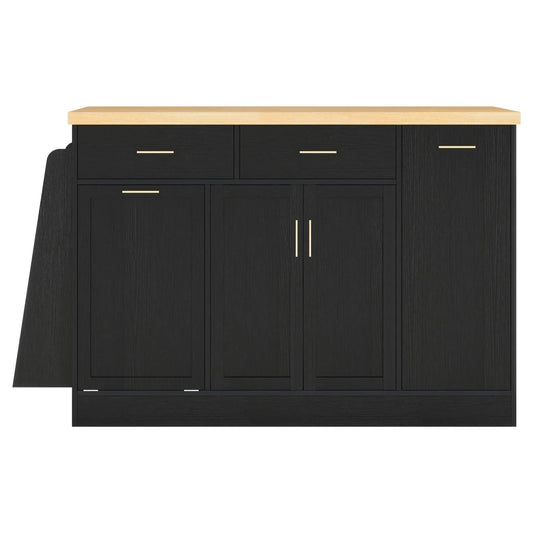 Kitchen Sideboard with sliding door, 3-tier spice rack, black body, wood, gold handles on Tampa Home & Garden Store