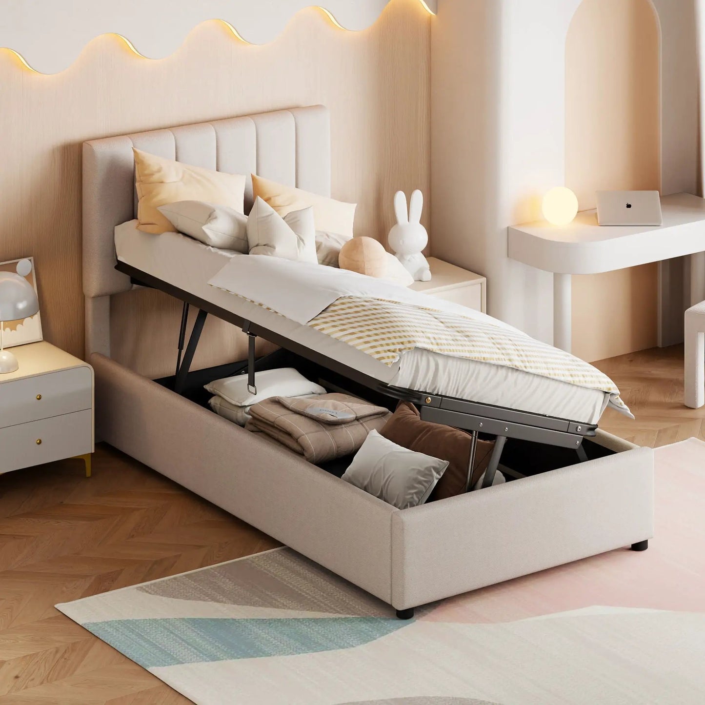 Upholstered Platform Bed with Hydraulic Storage