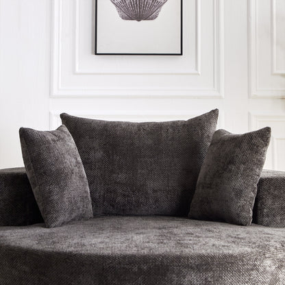 55'' Chenille Foam Single Swivel Chair dark charcoal upholstery with cushions on paneled wall on Tampa Home & Garden Store