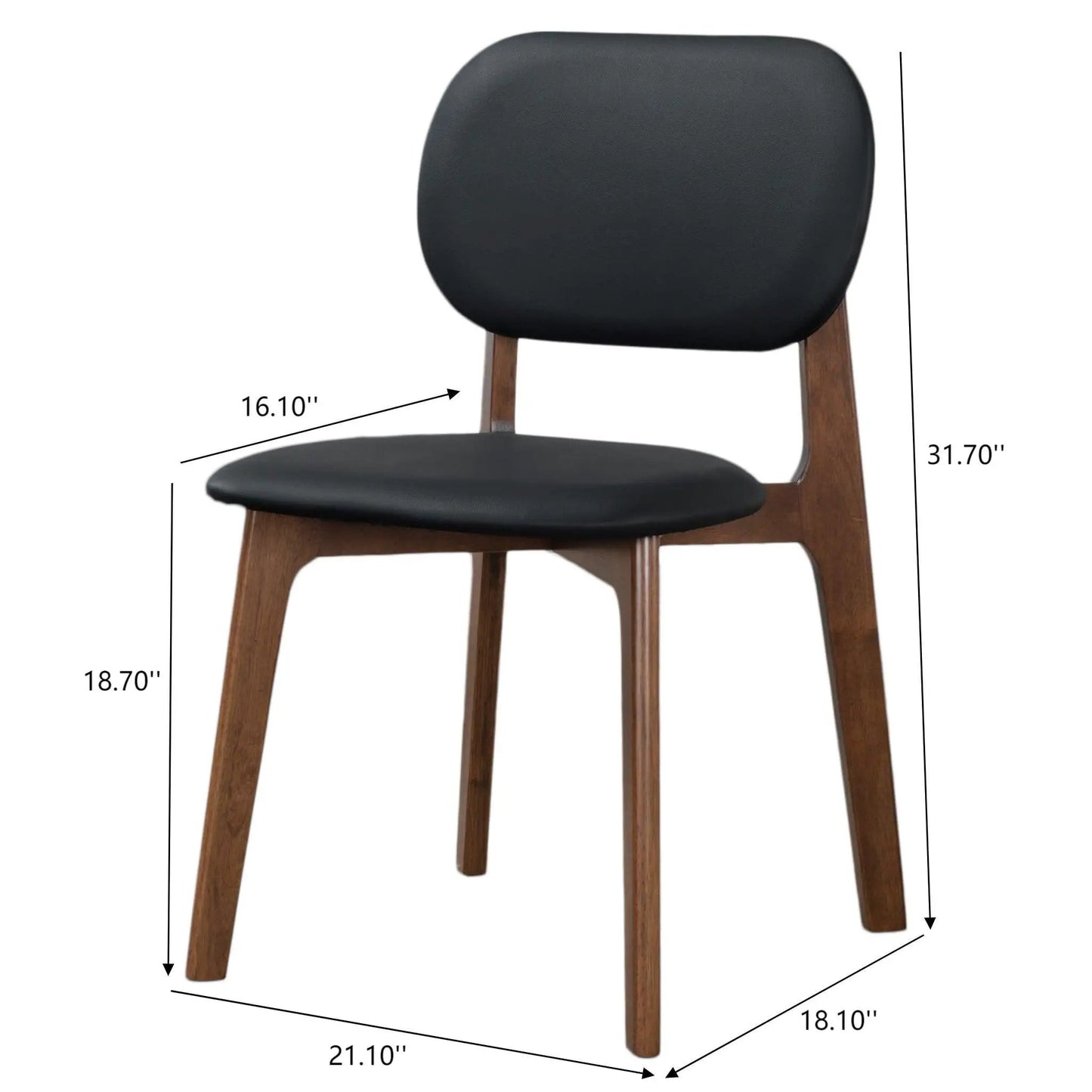 Kelsey Stylish Dining Chair set of 2, black padded seat and back, brown wood legs on Tampa Home & Garden Store
