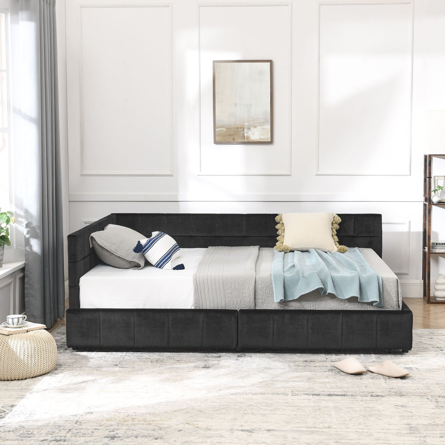 Mid Century Storage Upholstered Tufted Bed Frame