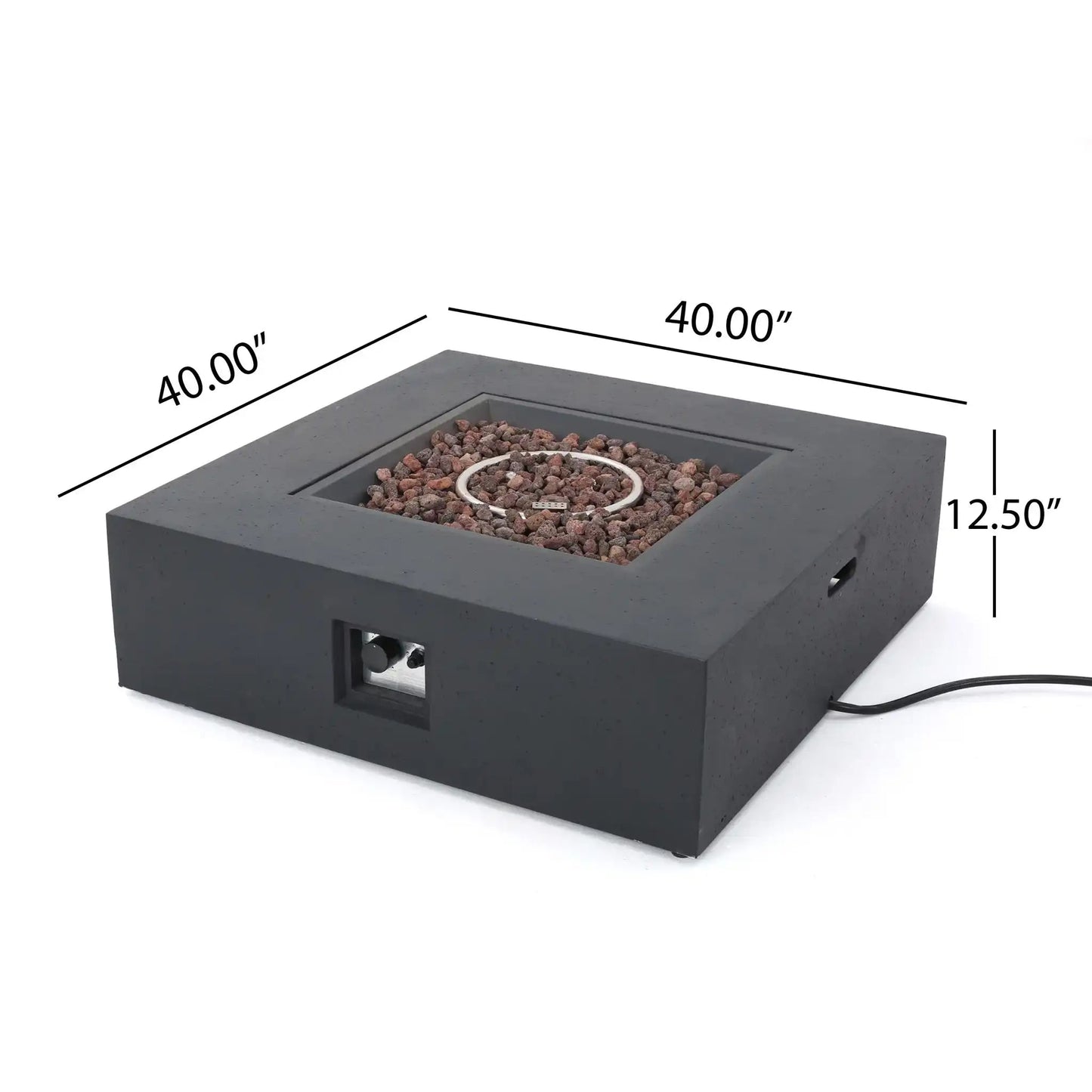 Modern 50,000 Btu square fire table with propane tank in dark gray concrete by HouseOfZazla on Tampa Home & Garden Store