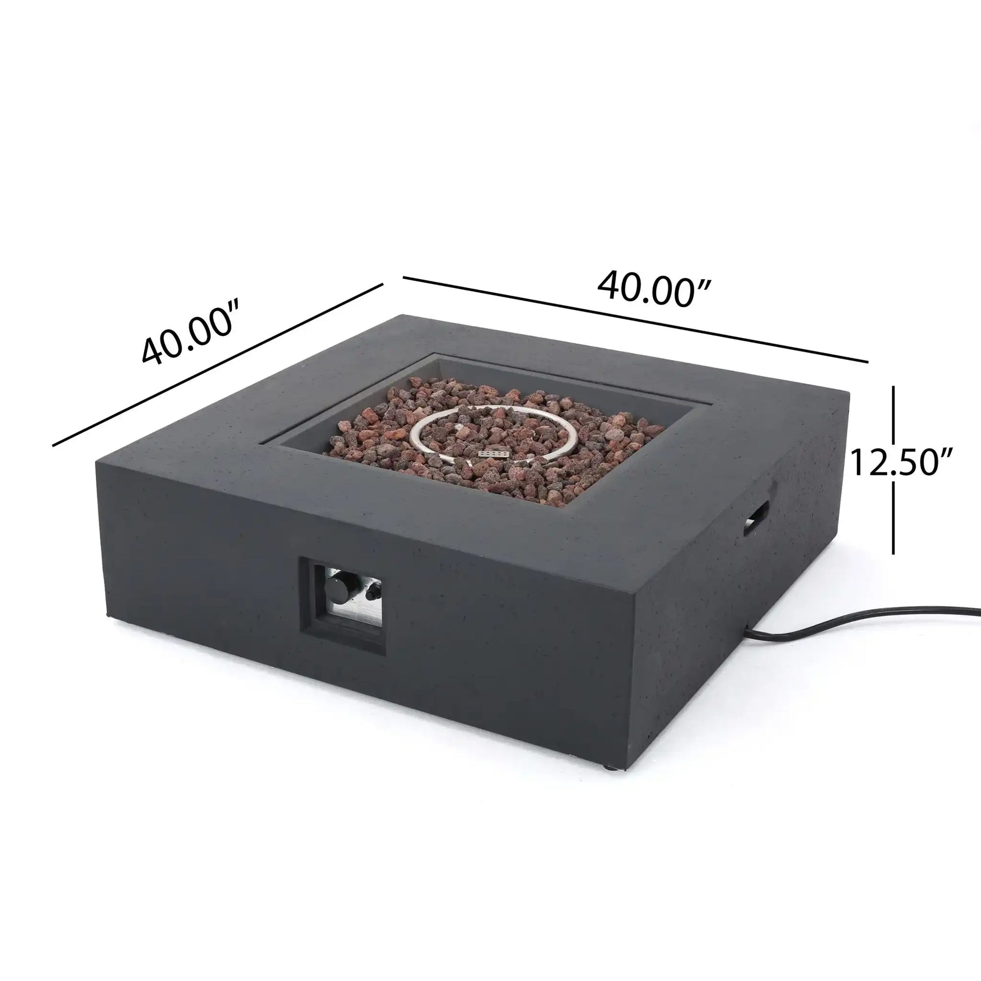 Modern 50,000 Btu square fire table with propane tank in dark gray concrete by HouseOfZazla on Tampa Home & Garden Store