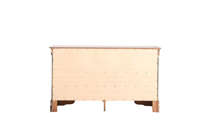 Louis Phillipe dresser back view in natural wood with dark brown top edge and sturdy legs on Tampa Home & Garden Store