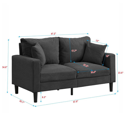 Modern Upholstered Loveseat Sofa stationary by Unique Piece Furniture in dark gray corded fabric on Tampa Home & Garden Store