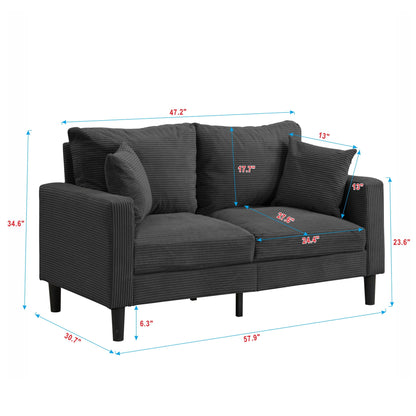 Modern Upholstered Loveseat Sofa by HouseOfZazla in dark gray corduroy, stationary, 57.9 in wide on Tampa Home & Garden Store