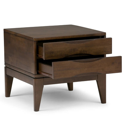 Harper End Table by Unique Piece Furniture in espresso wood with two drawers on tapered legs on Tampa Home & Garden Store