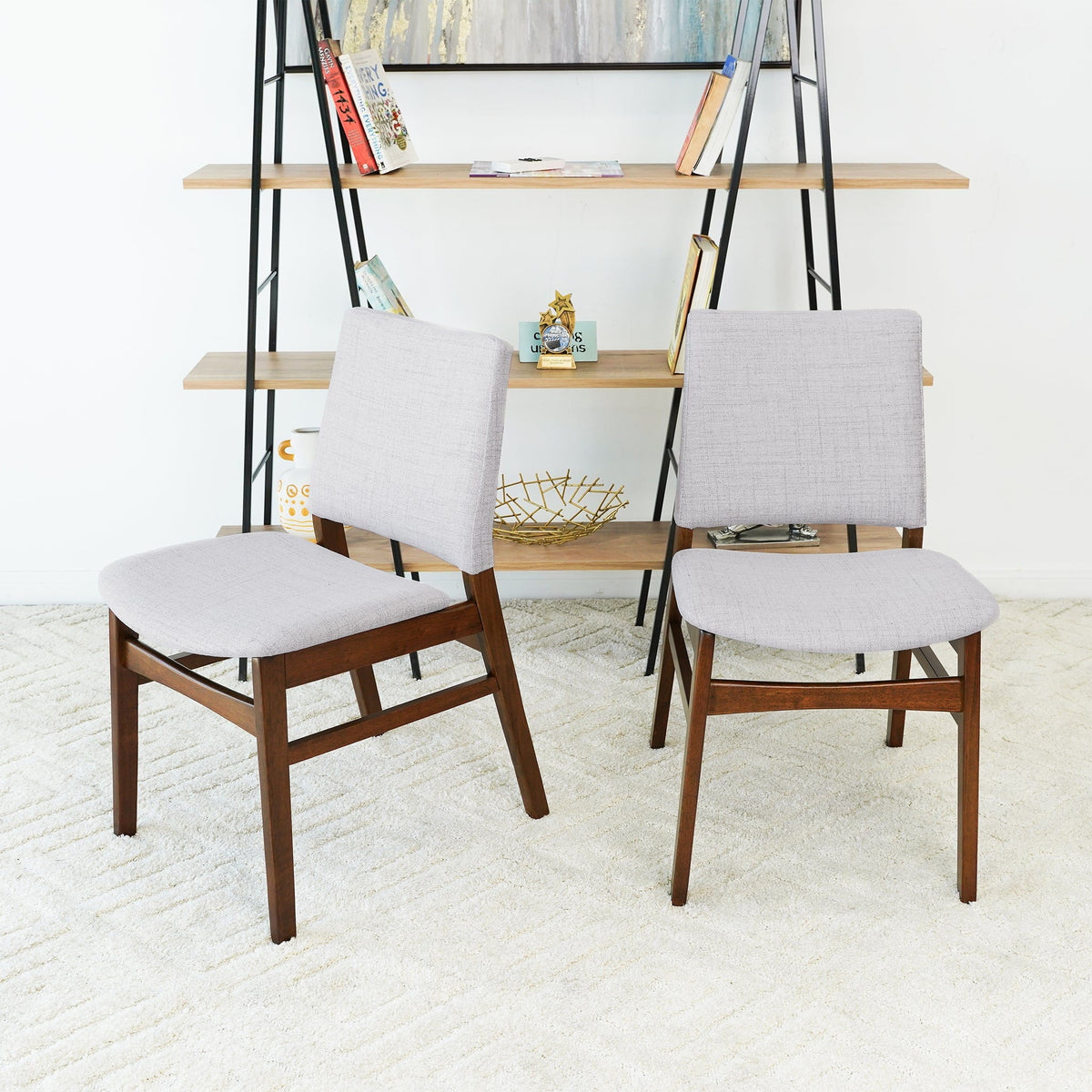 HouseOfZazla dining chairs set, brown wood frame with light gray upholstery, set of 2 on Tampa Home & Garden Store