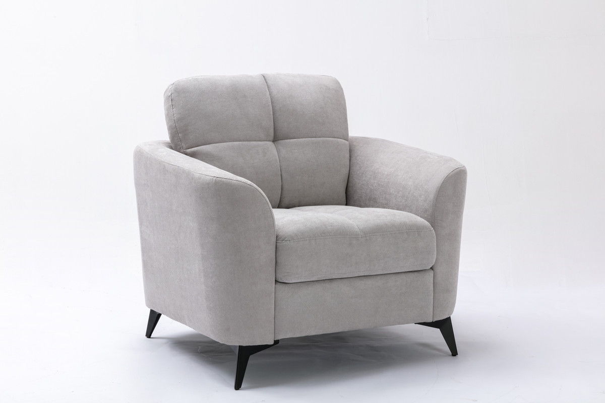 Callie woven fabric armchair in light gray with cushioned back, black legs HouseOfZazla on Tampa Home & Garden Store