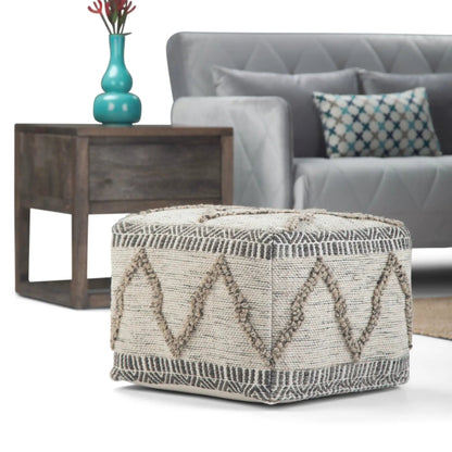 Sweeney Upholstered Square Pouf beige knitted fabric with diamond pattern by Unique Piece Furniture on Tampa Home & Garden Store