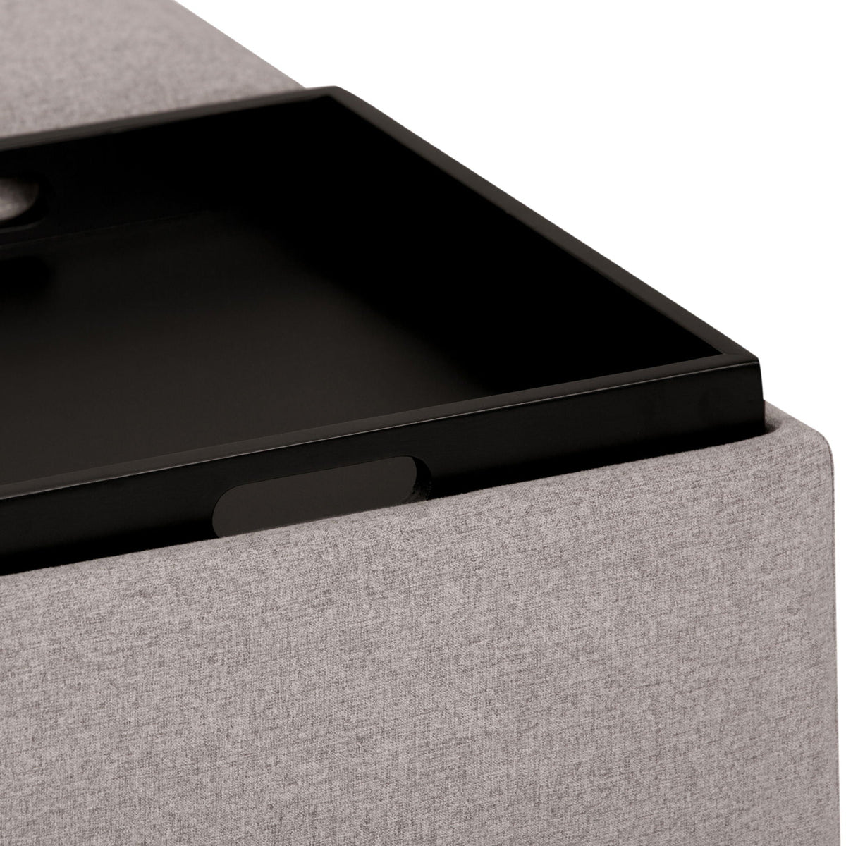 Avalon Square Ottoman Coffee Table With Trays, black top and gray base storage ottoman on Tampa Home & Garden Store