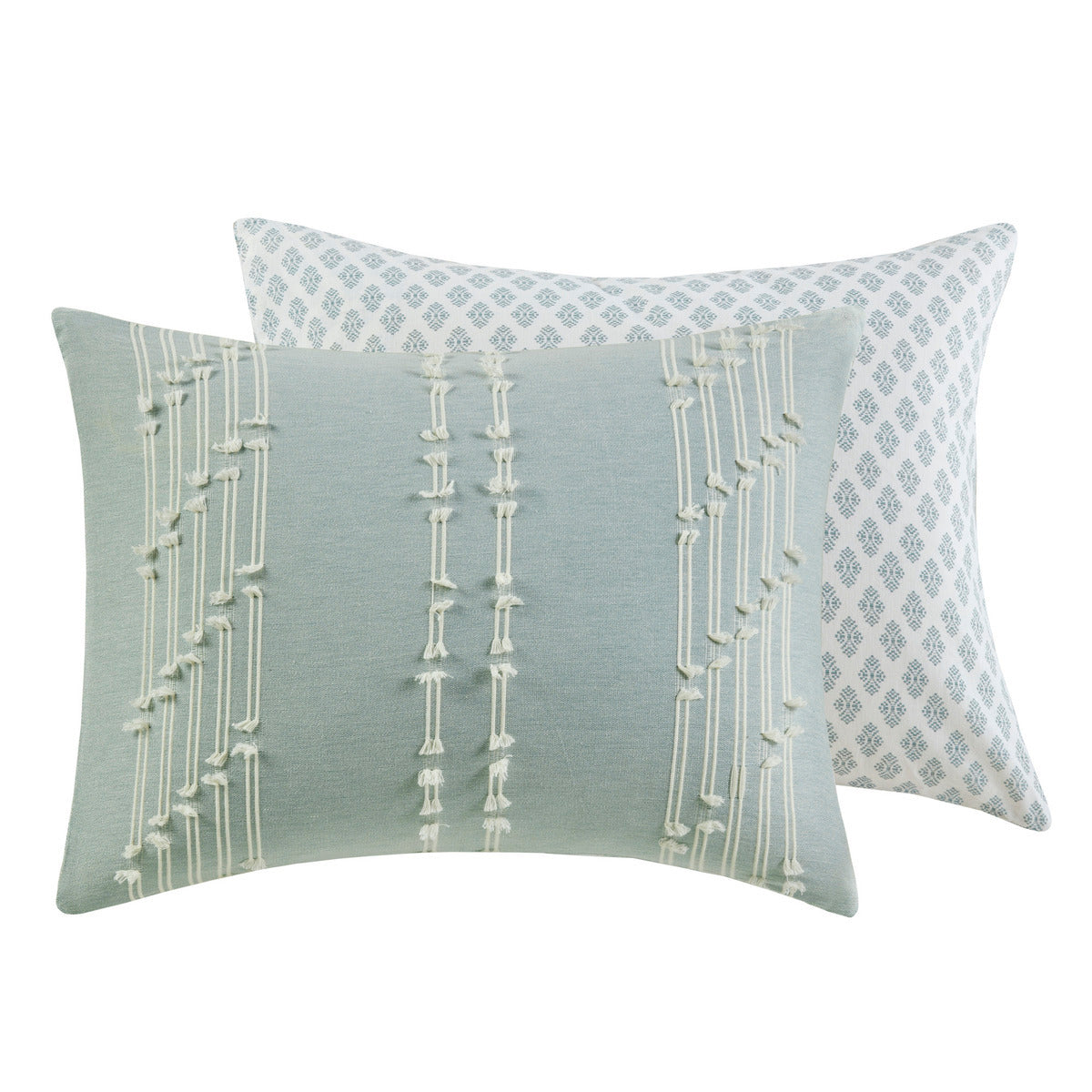 Cotton Jacquard Reversible Aqua and Ivory Set