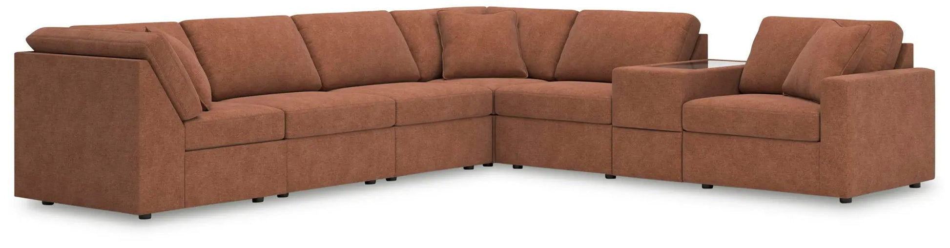 Modmax Sectional Spice stationary sectional with warm brown fabric and plump back cushions on Tampa Home & Garden Store