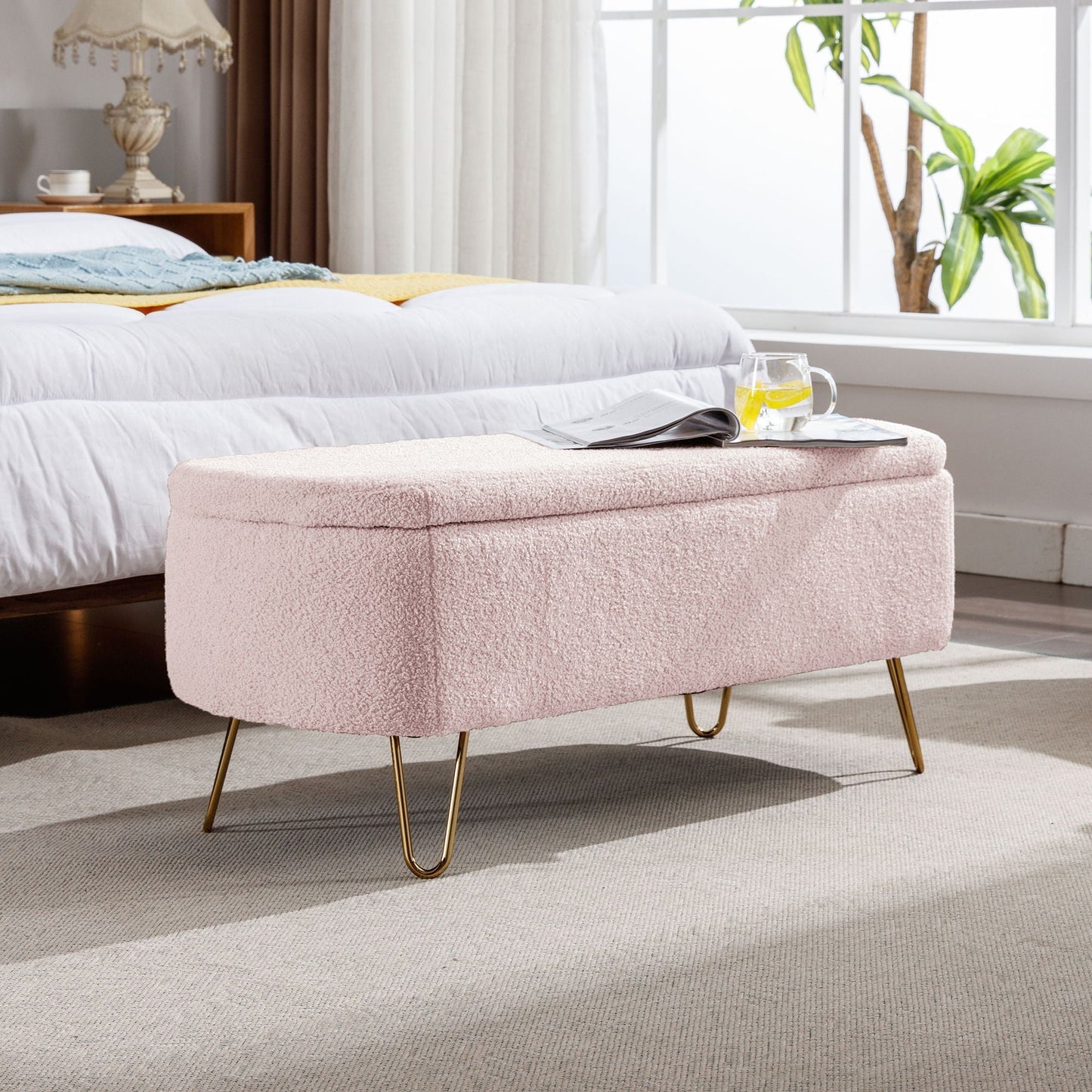 Soft Faux Fur Storage Ottoman For Bedroom