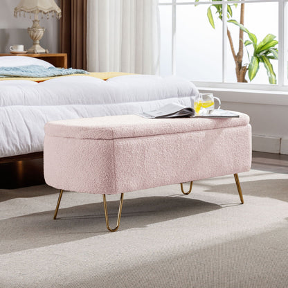 Soft Faux Fur Storage Ottoman For Bedroom