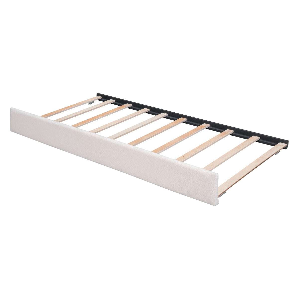 Upholstered Platform Bed With Trundle beige headboard and wood slat frame by HouseOfZazla on Tampa Home & Garden Store