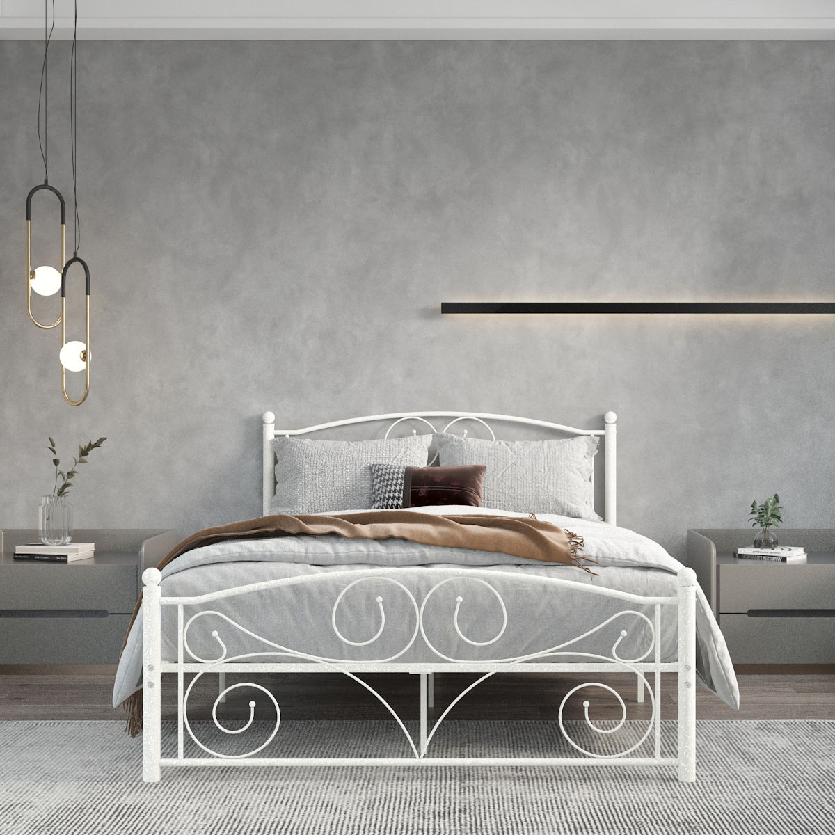 Sturdy Metal Bed Frame With Headboard and Footbed