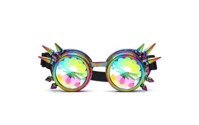 Steampunk Goggles Glasses, FLIPSTYLEZLLC, iridescent rainbow metal frame with spiked accents on Tampa Home & Garden Store