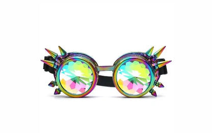Steampunk Goggles Glasses, FLIPSTYLEZLLC, iridescent rainbow metal frame with spiked accents on Tampa Home & Garden Store