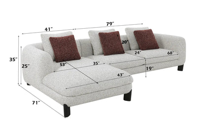 Mardi Tweed Sectional Sofa with 3 pillows beige tweed maroon accents Unique Piece Furniture on Tampa Home & Garden Store