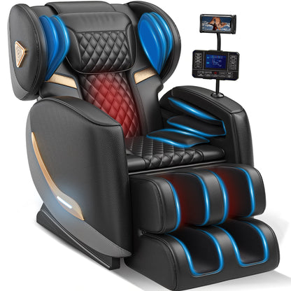 Massage Chair Full Body Recliner HouseOfZazla with black quilted upholstery and blue LED rollers on Tampa Home & Garden Store
