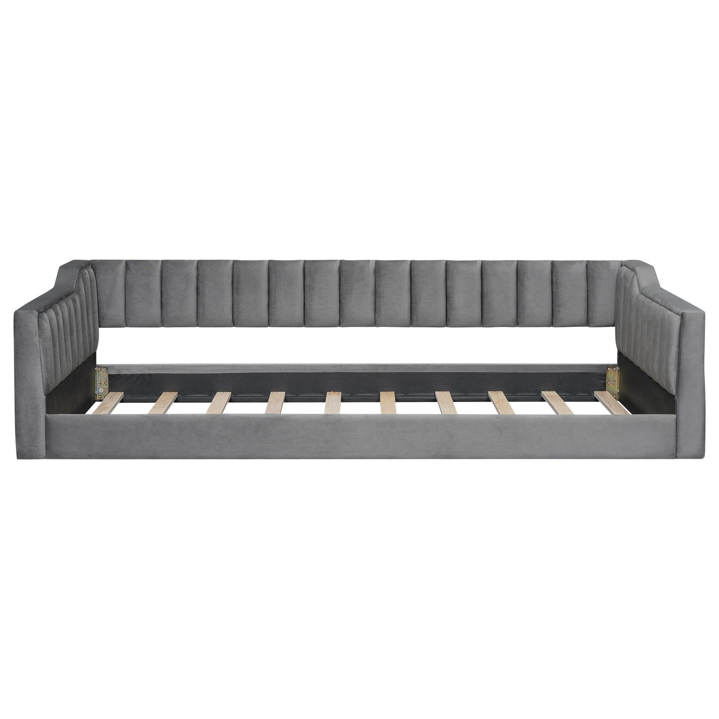 Daybed Unique Piece Furniture gray tufted upholstery with side arms and exposed slat base on Tampa Home & Garden Store