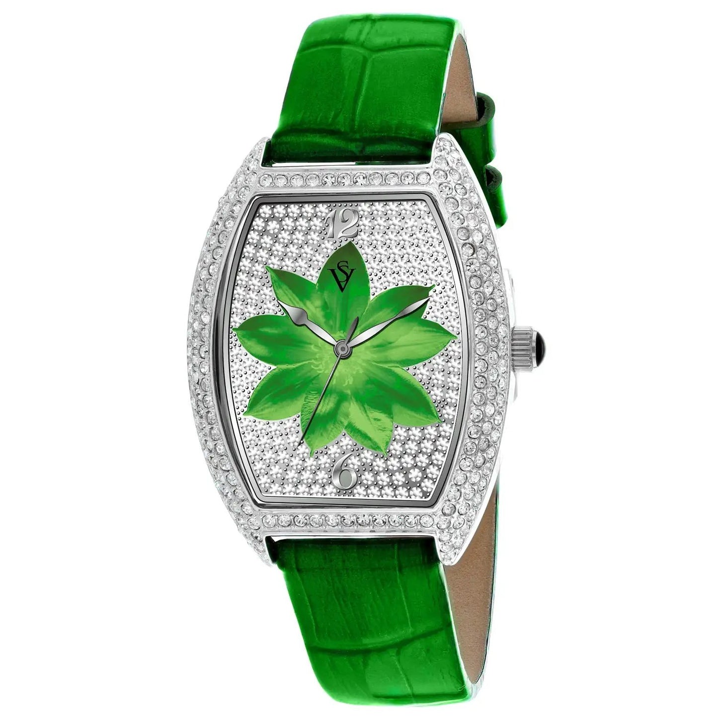 Christian Van Sant Women's Lotus watch with emerald green strap and diamond-studded bezel on Tampa Home & Garden Store