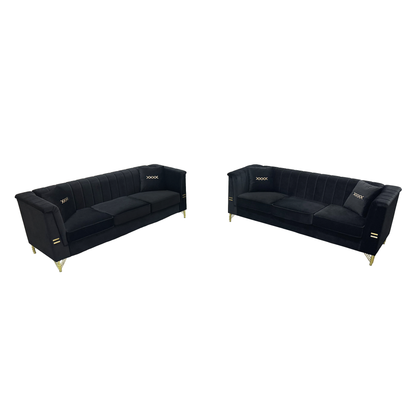 Elegant Two Piece Velvet Sofa Set and Cushion