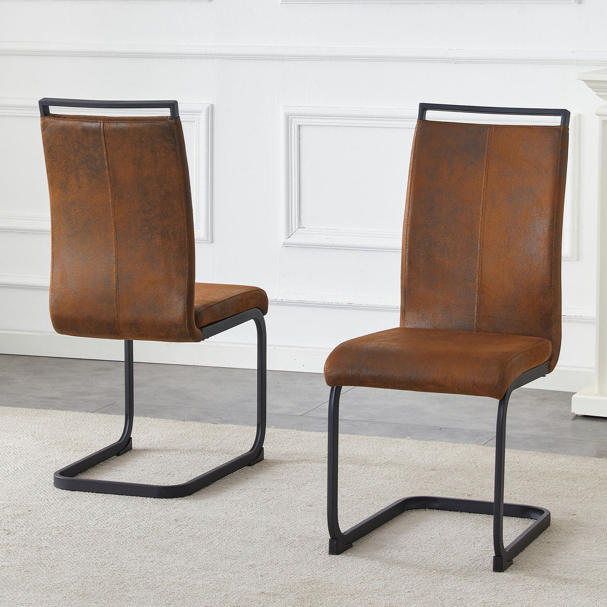 Dining chairs with ergonomic backrest by HouseOfZazla in brown leatherette, black metal, 2-pack on Tampa Home & Garden Store