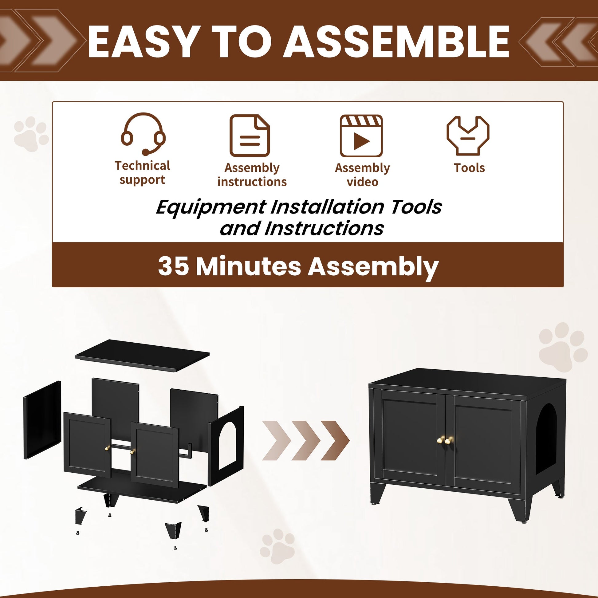 Metal cat litter box enclosure by HouseOfZazla in black metal with exploded assembly diagram on Tampa Home & Garden Store