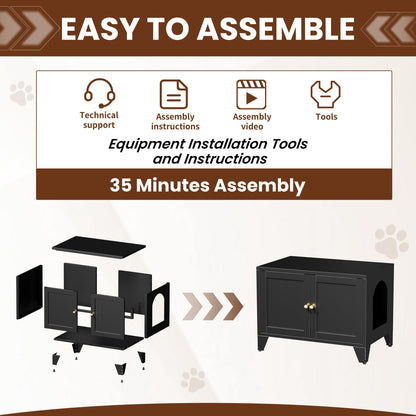Metal cat litter box enclosure by HouseOfZazla in black metal with exploded assembly diagram on Tampa Home & Garden Store